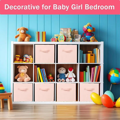 Criusia Storage Cubes- 11 Inch Cube Storage Bins for Organizing Shelves - Nursery Closet Organization Bins for Clothes Blanket - 10 Pack Collapsible Decorative Storage Box for Living Room (Pink)