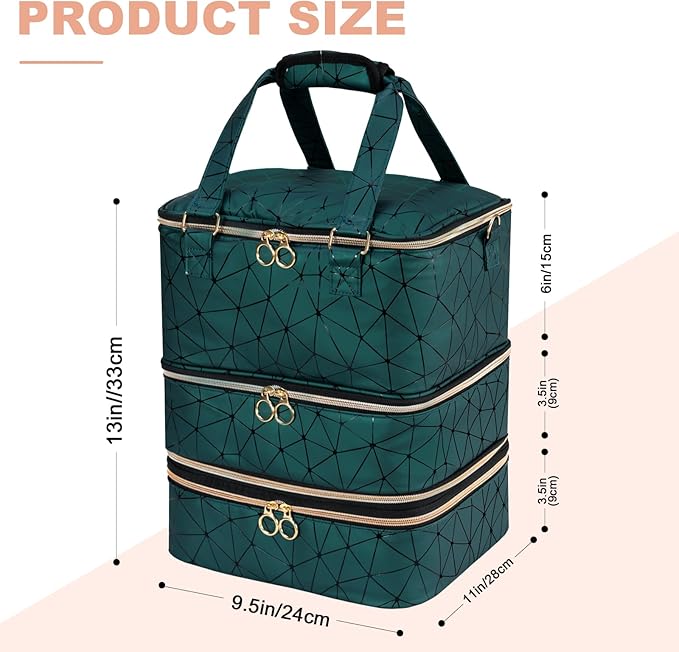 Uross Nail Polish Organizer Bag Holds 84 Bottles Nail Polish & Nail Lamp,Large Gel Nail Polish Organizers and Storage box for Nail Tech, Nail Kit Supplies Organizer Case-Darkgreen
