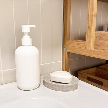 IMEEA Oval Resin Soap Dish for Bathroom Sink Stone-Look Soap Tray Holder for Bar Soap, Sponge or Shampoo Bar (Beige)