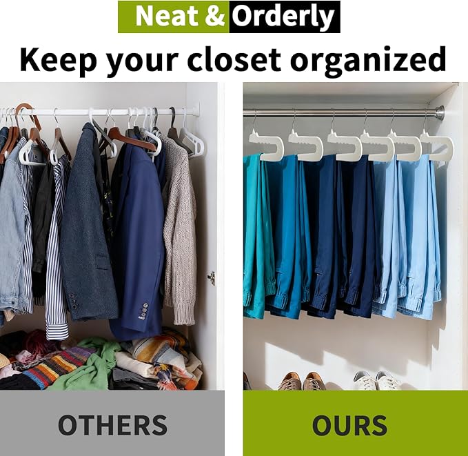 ManGotree Non Slip Velvet Pants Hangers, Open Ended Felt Jean Hangers for Closet Organizer, Heavy Duty Space Saving for Trousers, Slacks, Shorts, Dress, Scarf (10 Pack, Ivory)