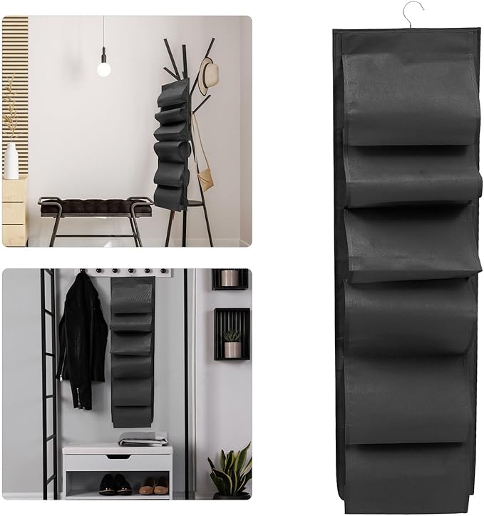 FUOYLOO Large Capacity Folding Hanging Shoe Organizer Storage Pouch Black Portable Hanging Closet Shoe Bag for Home and Travel