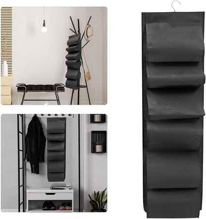 Happyyami Folding Hanging Shoe Organizer Large Capacity Shoes Storage Bag Portable over Door Closet Hanging Pouch for Dormitory and Home Use Black