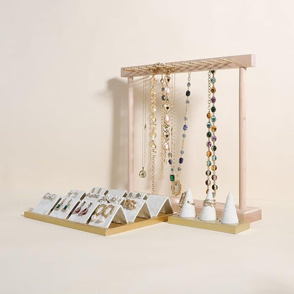 Medium necklace hanger shelf with 12 copper bars, Wooden jewelry storage organizer rack for hanger necklace bracelet, necklace display stand for boutique store【Maple】