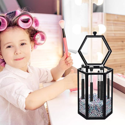 Luxshiny Acrylic Organizers Pencil Holder Makeup Brush Holder Vintage Brush Holder Makeup Brush Storage Box With Lid And Colorful Pearls Makeup Brush Holder Aesthetic