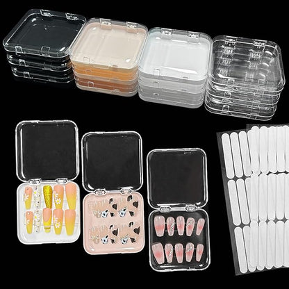 12 Pcs Press on Nail Packaging Box Press on Nail Storage Box for Press Ons with 60 Pcs Adhesive Double Sided Tape Acrylic Fake Nail Display Box False Nail Organizer Case for Home Salon Use