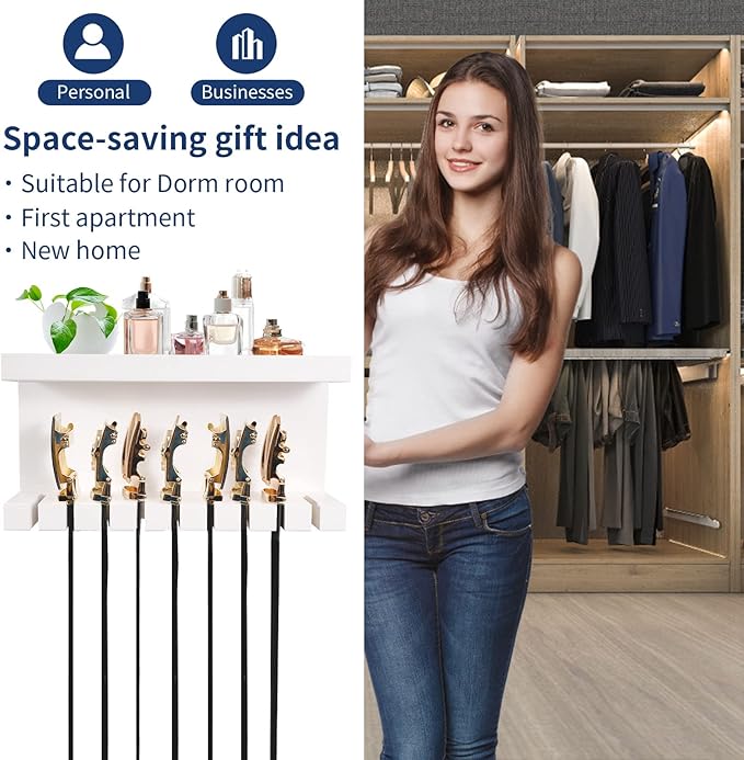 Yamahiko Belt Storage Organizer With Double Shelving Platform, Wall Mount Hanger Rack for Closet, Universal Holder for Men and Women, White