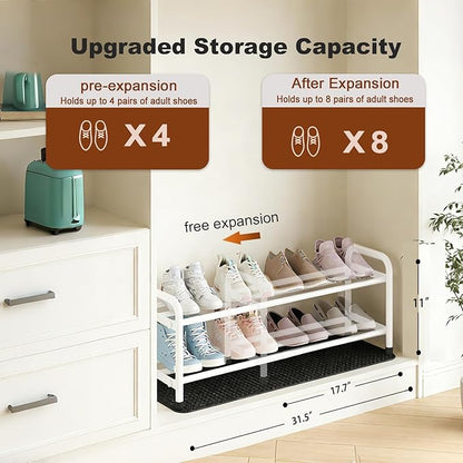 KANAV 2-Tier Expandable Shoe Rack, Heavy Duty Adjustable Metal Shoe Organizer for Closet & Entryway, Freestanding, Tool-Free Assembly, White