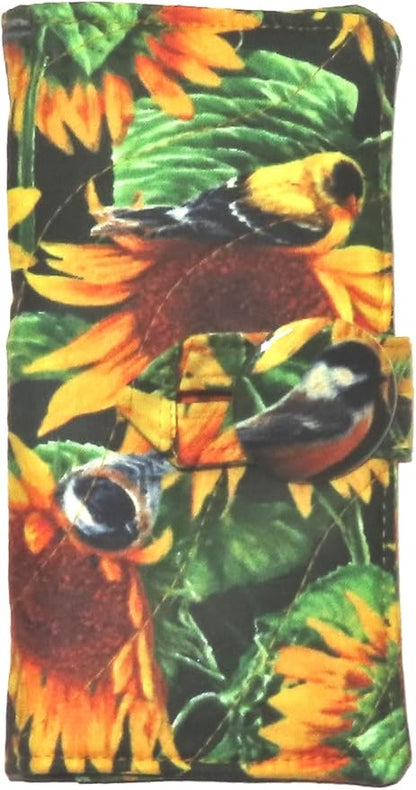 Tea Bag Wallet Includes 4 Tea Bags, Sunflowers & Songbirds, English Tea Time, Quilted Handcrafted, Securely Holds Tea Bags