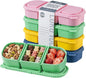 Silicone Reusable Snack Containers with Lids, 4 Pack 3 Compartment Bento Snack Boxes, Leakproof Food Storage Containers for Meal Prep, Lunch, Fruits, Kids & Adults, Dishwasher Safe