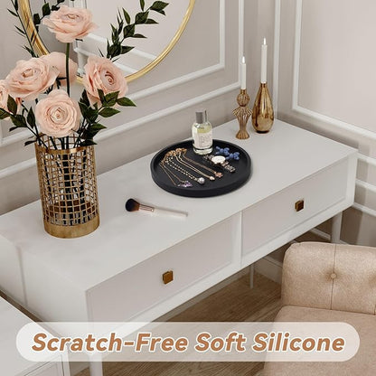 NiHome Thickened Silicone Vanity Organizer Tray for Bathroom Accessories, Kitchen Countertop, Living Room Decor, Multipurpose Shatter-Resistant Round Tray Decor for Candle Perfume Soap Plant (Black)