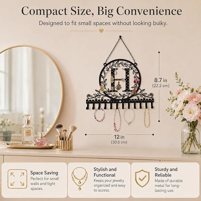 Wall-Mounted Metal Earring Holder Hanging Jewelry Organizer for Earrings and Necklaces Space-Saving Wall Display with Hooks for Jewelry Storage (jewelry stand H)