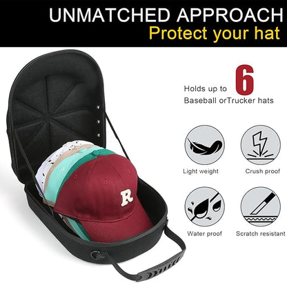GERMUN Hard baseball hat case, Hat Carrier Travel Case with Adjustable Shoulder Strap, Hat cap case for 6 Baseball Caps - Perfect for Traveling (Black)