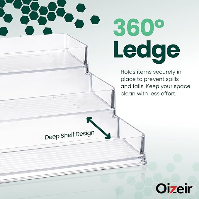 Oizeir Clear Spice Rack (2-Pack) – 3-Tier Acrylic Organizer for Cabinet – Deep Spice Shelf – 10.4 x 9.6 x 4 Inches – Holds Seasoning and Condiments