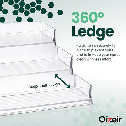 Oizeir Clear Spice Rack (2-Pack) – 3-Tier Acrylic Organizer for Cabinet – Deep Spice Shelf – 10.4 x 9.6 x 4 Inches – Holds Seasoning and Condiments
