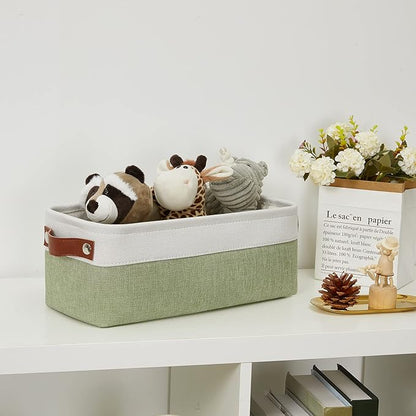 DULLEMELO Narrow Storage Basket for Bathroom, Toilet Paper Holder, Canvas Storage Basket for Organizing (White & Green)