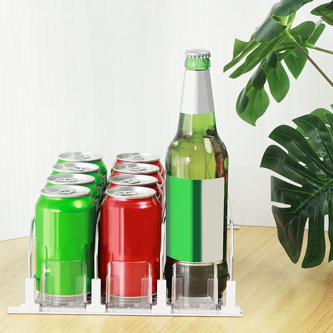 Drinks Organizer for Fridge Self-Sliding Soda Can Dispenser Adjustable Width Fridge Organizer Drinks Dispenser 3 Rows Can Organizer with Locking Design Holds 12 oz 16 oz 20 oz for Cola Juice