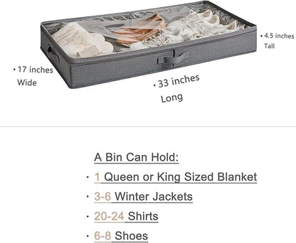 Berdeng 3 Pack Under Bed Storage Containers, Low Profile Underbed Shoes and Clothes Storage Organizer with Sturdy Sidewalls/Bottom, Large Dorm Storage Bins,33 * 17 * 4.5 inches,45L