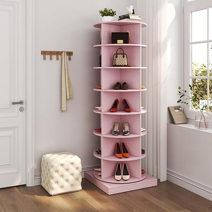 7-Tier Rotating Shoe Rack Tower, 360 Spinning Shoe Rack, Modern Free Standing Spinning Shoe Organizer, Rotating Lazy Susan Shoe Racks for Entryway Doorway, Holds Up to 28 Pairs of Shoes(Pink)