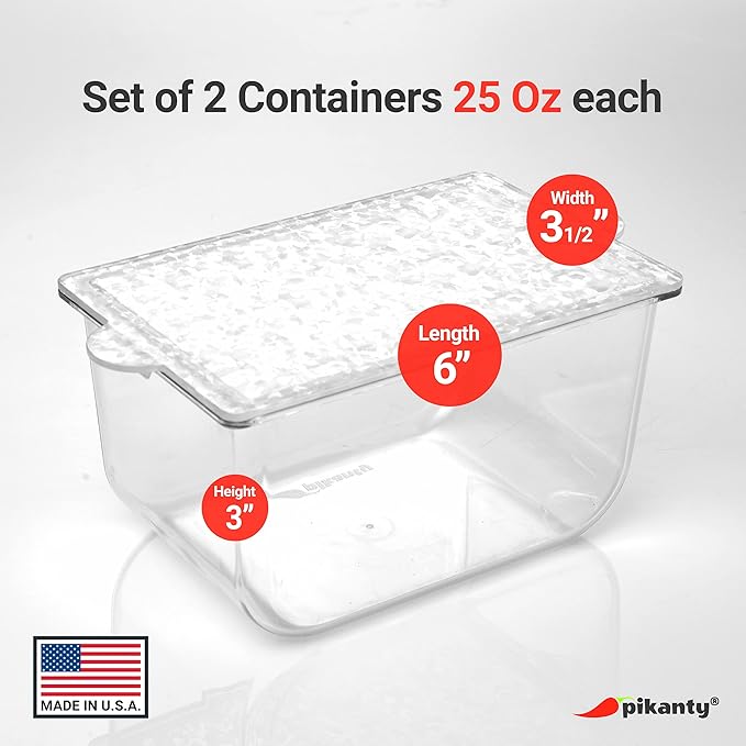 Pikanty Leftover Storage Containers Set of 2, 25 oz Meal Prep and Lunch Containers with Lids, Stackable, Freezer and Dishwasher Safe, Made in USA