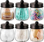 6 Pack Qtip Holder Bathroom Set, SheeChung Plastic Mason Jar Apothecary Jar Set for Bathroom Vanity Storage Organizer, Farmhouse/Home Decor, 12 Labels (Bronze)