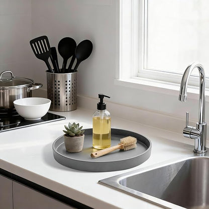 1 Pack 9" Bathroom and Vanity Tray, ABS Bathroom Counter Organizer, Coffee Table Decor for Perfume, Candles, Keys &More. Kitchen Countertop Organizer, Decorative Tray Soap Holder, Grey