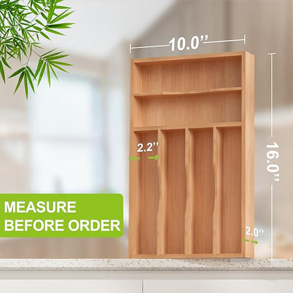 Unibambou Bamboo Utensil Drawer Organizer, Kitchen Organizer for Flatware Cutlery, Silverware Tray for Drawer (5 Slots, Natural)
