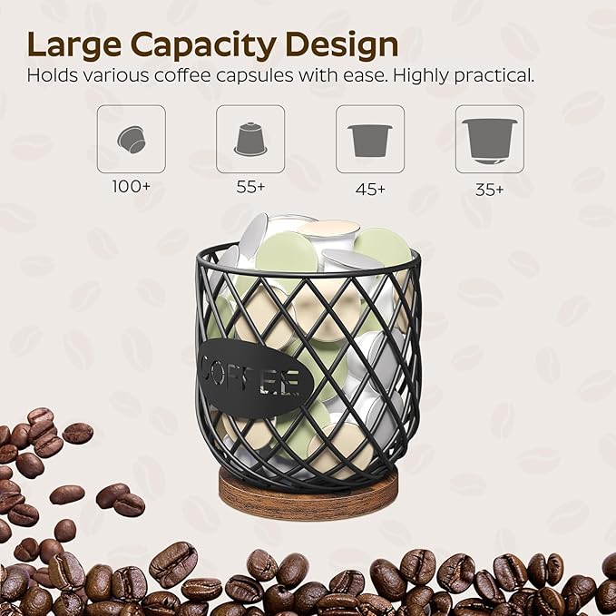 YATINEY Coffee Pod Holder Organizer, Holder for K Cup, Large Capacity Coffee Pod Basket, Versatile Coffee Capsule Storage Organizer, for Kitchen Countertop, Rustic Brown KH09BR