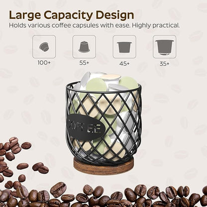 YATINEY Coffee Pod Holder Organizer, Holder for K Cup, Large Capacity Coffee Pod Basket, Versatile Coffee Capsule Storage Organizer, for Kitchen Countertop, Rustic Brown KH09BR