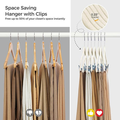 HOUSE DAY Velvet Hangers with Adjustable Clips 30 Pack, Non-Slip Suit Organizer with 360° Hook - Heavy Duty Hanger for Pants, Skirts, Blouses, Dresses - Outfit Hangers All-Season Space Saver (Ivory)