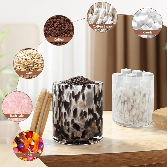 HEADAK LIFE Hand Blown Glass Food Storage Containers with Lids 14oz Jar with Lid Coffee Container,Spice,Sugar,Tea,Flour,Nuts,Decorative Jars for Countertop(Black)