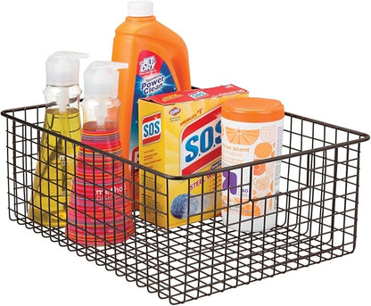 mDesign Metal Wire Food Storage Basket Organizer with Handles for Organizing Kitchen Cabinets, Pantry Shelf, Bathroom, Laundry Room, Closets, Garage - Concerto Collection - 2 Pack - Bronze