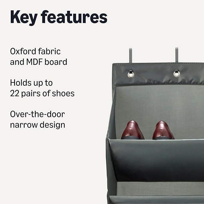 Amazon Basics 8 Tier Over the Door Shoe Organizer, Large Capacity Space Saving Hanging Shoe Storage for Closet and Dorm, Dark Grey