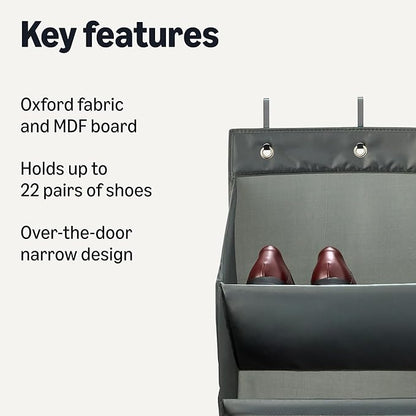 Amazon Basics 8 Tier Over the Door Shoe Organizer, Large Capacity Space Saving Hanging Shoe Storage for Closet and Dorm, Dark Grey