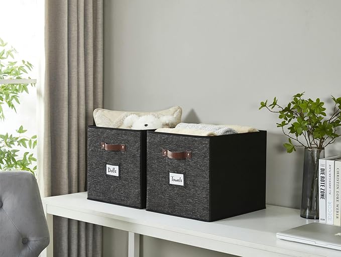 DECOMOMO Storage Baskets, 13x15x13 Storage Cube Bins with Labels for Organizing Shelves Kallax (Kallax / 4pcs, Black Pattern)