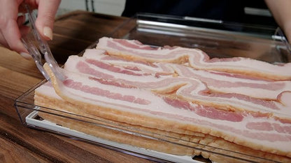 Pikanty Bacon Container for Refrigerator with Tongs & Drain Tray — Airtight Deli Meat Keeper, Cheese & Cold Cuts Storage, Dishwasher & Freezer Safe, Made in USA