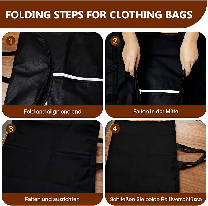 Dress Garment Bags, Long Garment Bags for Travel, 70’' Wedding Dress Cover with Handle, Foldable Clothing Bag with Pockets and Zippers, Black, 180 cm