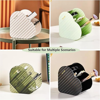 DASITON Large Capacity Makeup Brush Holder Organizer,4 Slot Love Makeup Brushes Cup,Heart shaped Makeup Organizer,for Vanity,Bathroom,Desk Storage Container,Cosmetic Display cases(Clear Green)