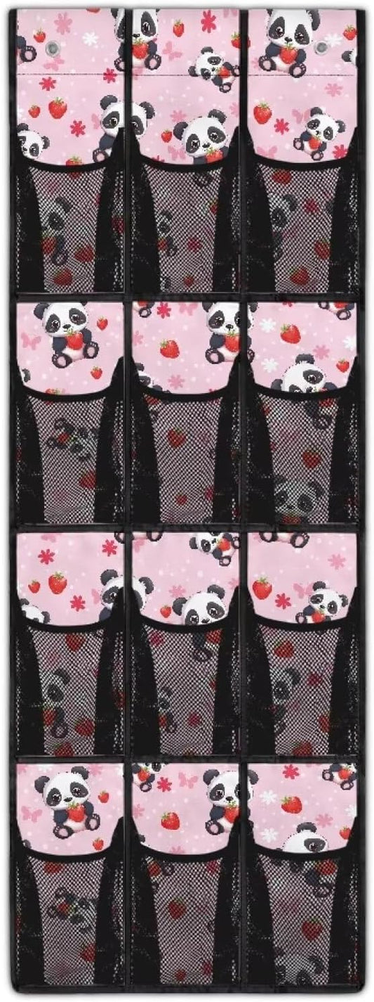 Pink Shoe Organizer Over The Door 12 Pockets Door Hanging Storage for Closet Cute Panda Wall Hanging Storage for Bathroom Easy to Install Shoe Holder Hanger