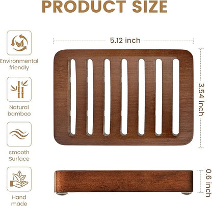 Slotted Bar Wood Soap Dish Self Draining, Wooden Sponge Holder, 1 Pack Curved Slotted Bamboo Soap Dish with Drainage for Shower, Bathroom, Kitchen, Sink, Travel, Packed in A Box (Dark Brown)