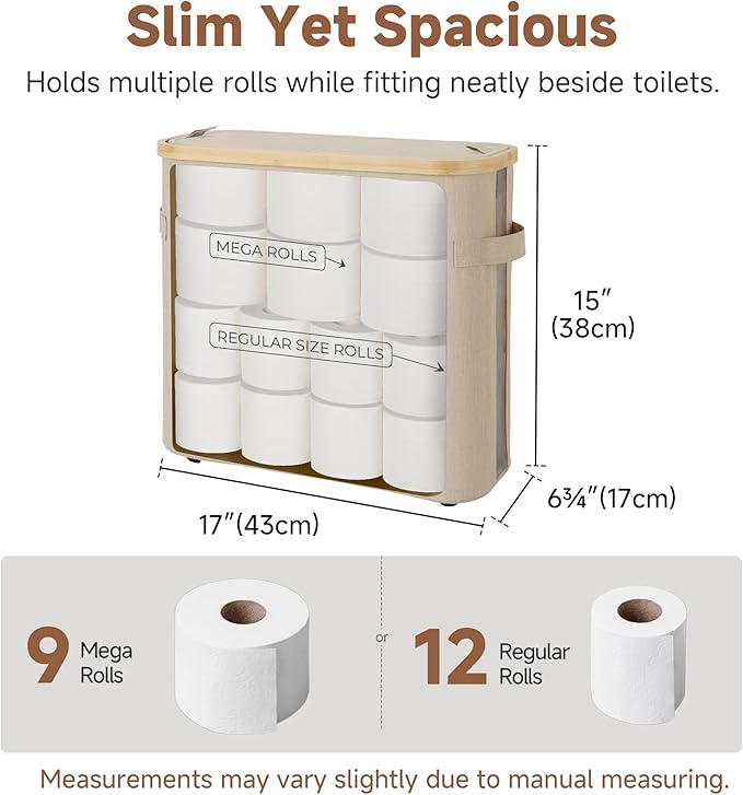 StorageWorks Toilet Paper Storage Baskets with Dual Flip Lids, Toilet Paper Organizer for Bathroom, Toilet Paper Container with Side Pocket, Holds 9 Mega or 12 Regular Rolls, Medium, Oatmeal
