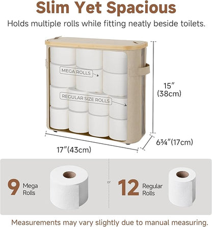 StorageWorks Toilet Paper Storage Baskets with Dual Flip Lids, Toilet Paper Organizer for Bathroom, Toilet Paper Container with Side Pocket, Holds 9 Mega or 12 Regular Rolls, Medium, Oatmeal