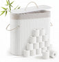 Leinuosen Bamboo Toilet Paper Storage Basket 8 Gallons/30 L Toilet Paper Organizer Holder with Lid Waterproof for Kitchen Bathroom Home(White,Regular)