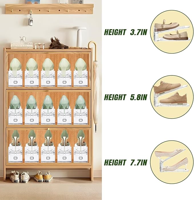 24 Pack Shoe Slots Organizer for Closet, Adjustable Shoe Stackers for a Pair of Shoes Rack Storage Shoe Space Saver 50% Shelf Display Holder for Closet