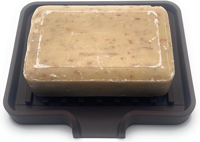 Silicone Soap Dish Tray and Sponge Holder with Drain Chute, Rectangular, Kitchen and Bathroom Sink Organizer (Dark Chocolate, 5.2"x4" (Set of 2), 7.2 Ounces)