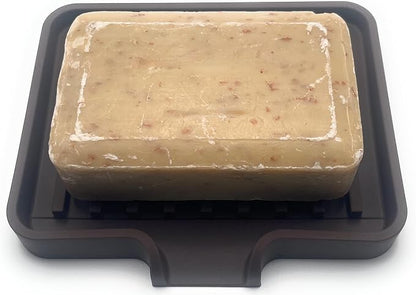 Silicone Soap Dish Tray and Sponge Holder with Drain Chute, Rectangular, Kitchen and Bathroom Sink Organizer (Dark Chocolate, 5.2"x4" (Set of 2), 7.2 Ounces)