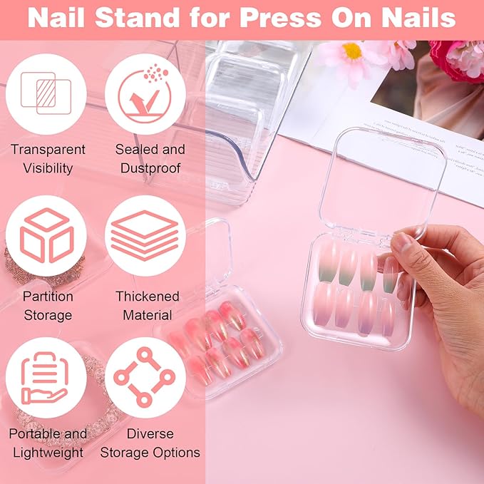 Lemecima 30 Pcs Press On Nail Storage Box Set with Acrylic Display Case Organizer - Press On Nail Packaging Box with 120 Pcs Adhesive Tapes for Fake Nail-Storage Nail-Display Nail-Salon