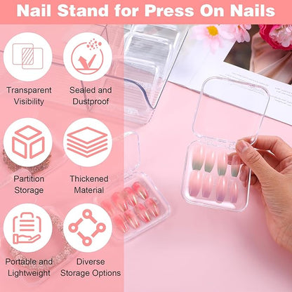 Lemecima 30 Pcs Press On Nail Storage Box Set with Acrylic Display Case Organizer - Press On Nail Packaging Box with 120 Pcs Adhesive Tapes for Fake Nail-Storage Nail-Display Nail-Salon