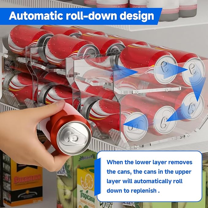 Homakover Soda Can Organizer for Mini Fridge, 9'' Acrylic Rolling Can Organizer Dispenser, Auto Beverage Can Holder Rack, Can Drink Holder for Canned Food Beer 12oz Standard Cans (Upgraded Version)