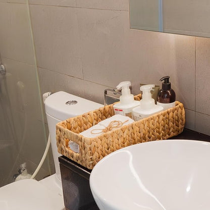 KOKODO Combo Water Hyacinth Tank Topper Storage Baskets - Woven Wicker Basket for Toilet Paper Holder, Baskets for Vanity, Bathroom, Pantry Organizing, or Coffee Table Decor