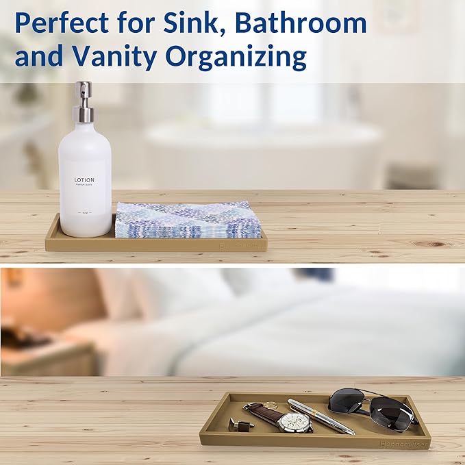 Spacewiser Countertop and Vanity Tray - 11.7" Silicone Bathroom Tray, Flexible Dish Soap Holder for Kitchen, Bathroom Counter Organizer, Shower Toilet Tank Trays Décor Accessories, Sink Makeup Mat Oil